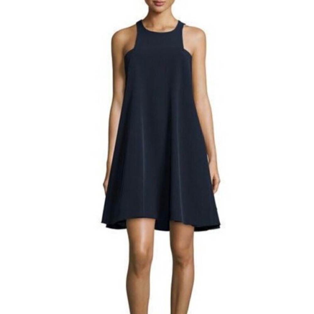 Milly Cady Angular Blue Sleeveless High Neck Trapeze Dress Size 0 Made in USA